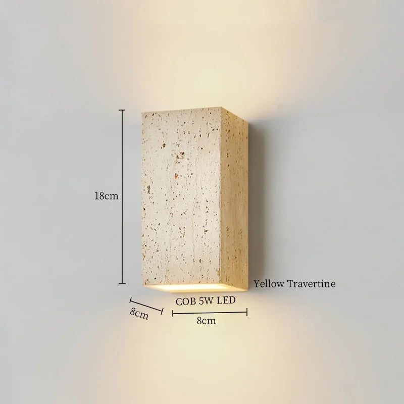 IWHD Wabi Sabi LED Wall Lights Bedroom Decoration Living Room Stair Lighting Yellow Travertine Bedside Lamps Applique Murale