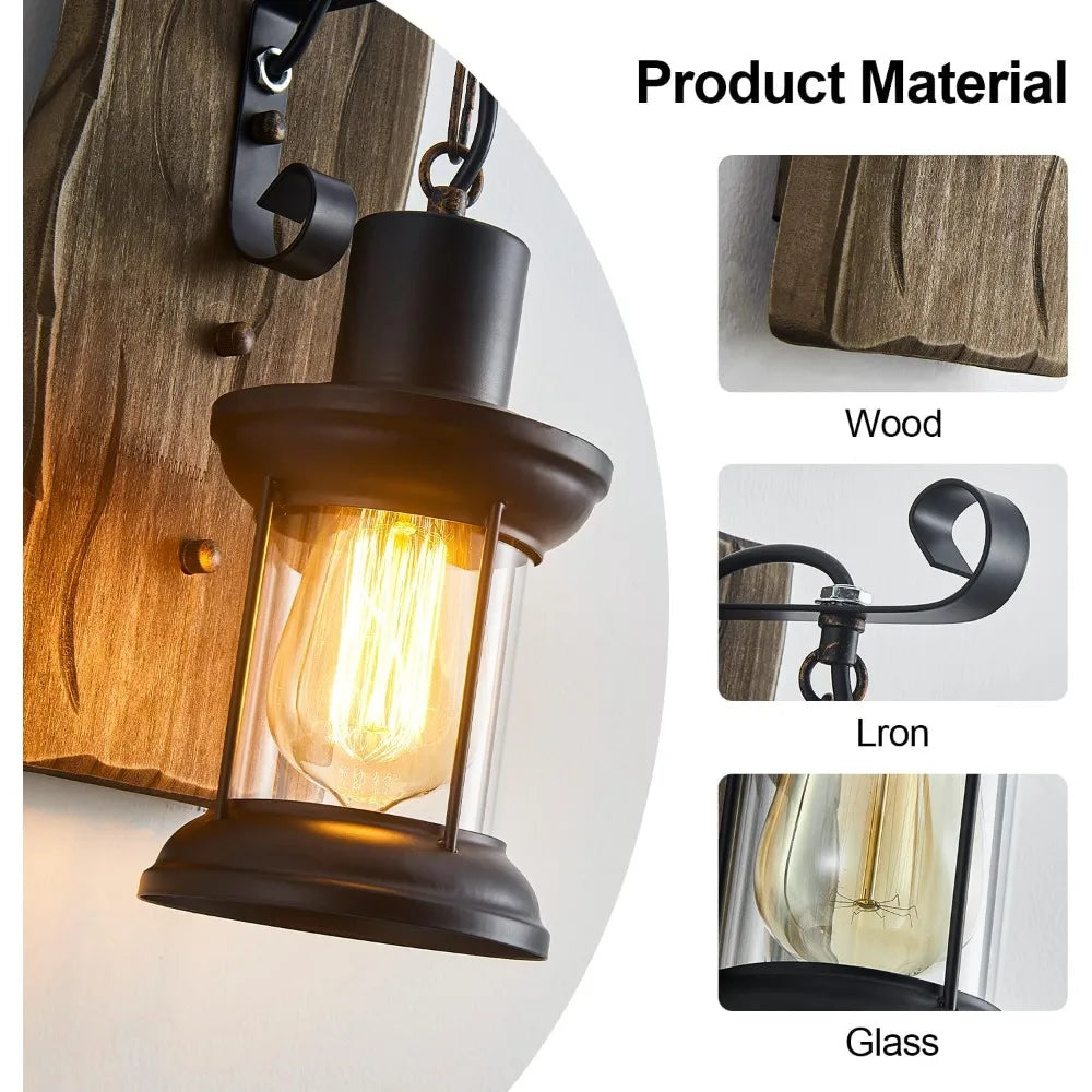 JOYINLED Antique Retro Vintage Industrial Wood Wall Lamp Retro Wall Light Sconce for Bedroom Hallway Bar Café Garden E27 Sconce