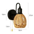 Rattan Wall Lamp Vintage Living Room Wall Light E27 Bedroom Bedside Lamp Retro Hemp Rope Woven Sconce Indoor Lighting Fixtures