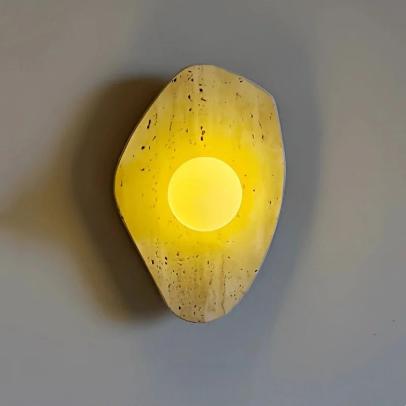 IWHD Wabi Sabi LED Wall Lights Bedroom Decoration Living Room Stair Lighting Yellow Travertine Bedside Lamps Applique Murale