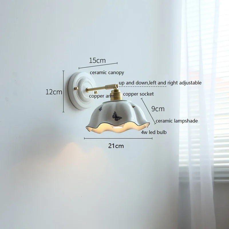 American Retro Brass Luxury Wall Lamp Bedroom Bedside Simple Ceramic Corridor Light Living Room Background Wall Atmosphere Lamps