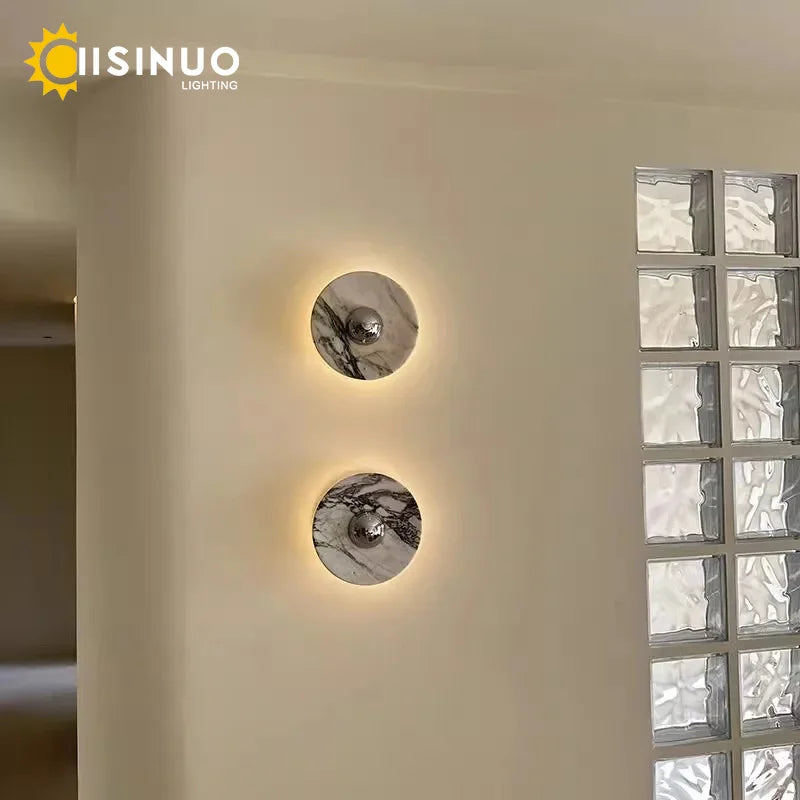 Modern Natural Marble Wall Lamp Round LED Wall Sconce Light Living Room Background Restaurant Bathroom Bedroom Lights Home Decor