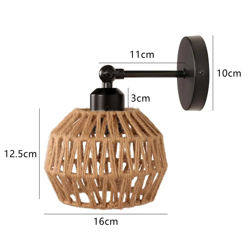 Rattan Wall Lamp Vintage Living Room Wall Light E27 Bedroom Bedside Lamp Retro Hemp Rope Woven Sconce Indoor Lighting Fixtures