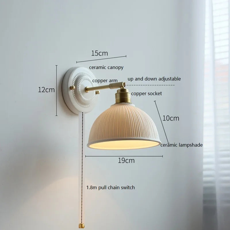 American Retro Brass Luxury Wall Lamp Bedroom Bedside Simple Ceramic Corridor Light Living Room Background Wall Atmosphere Lamps