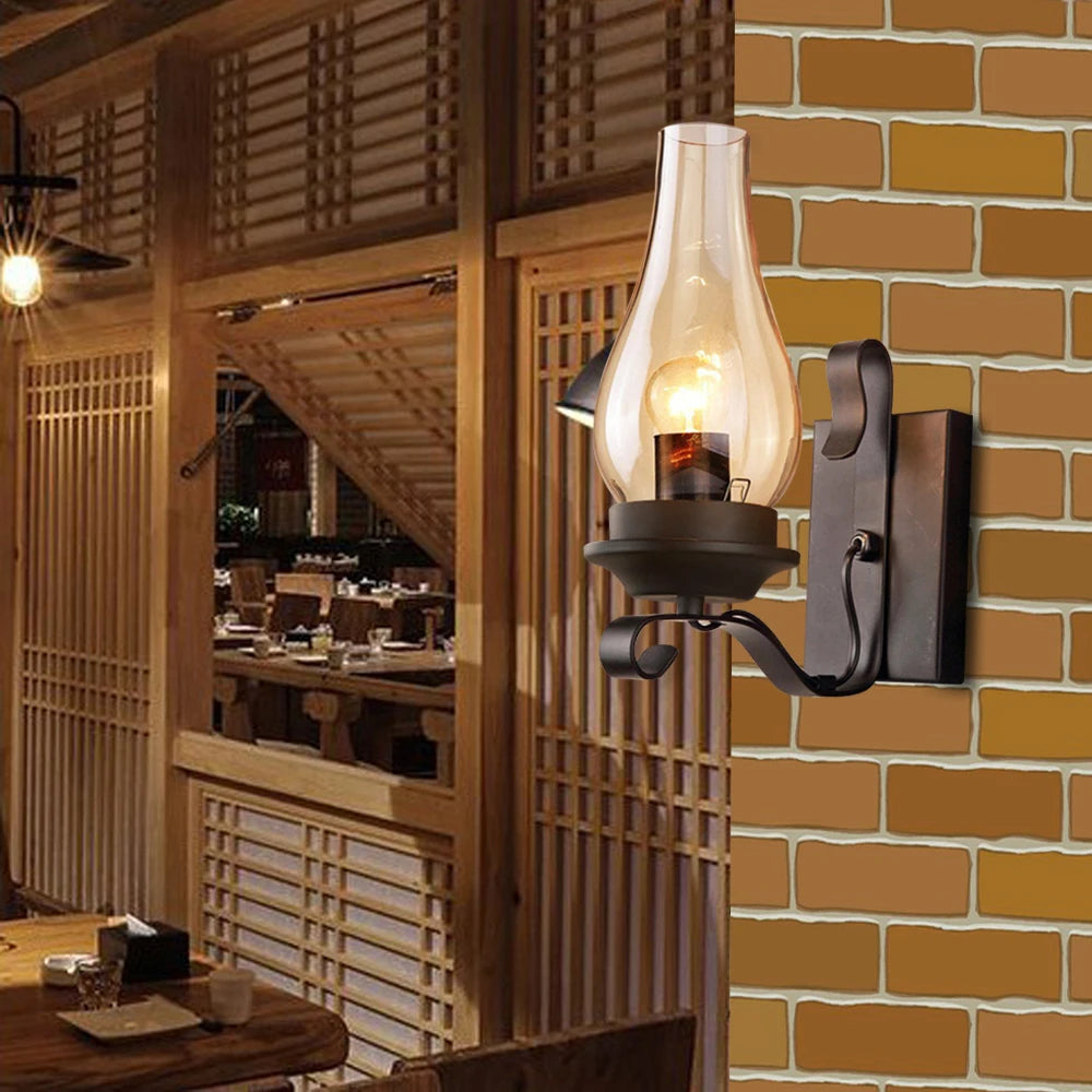 Retro Simple Wall Lamp Glass Ball lampshade Sconces Lighting Fixture Industrial Decor Garden Balcony Lighting Lamp E27