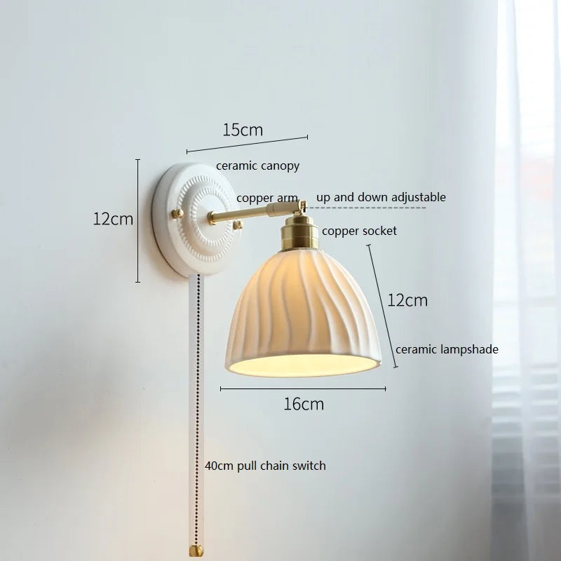 American Retro Brass Luxury Wall Lamp Bedroom Bedside Simple Ceramic Corridor Light Living Room Background Wall Atmosphere Lamps
