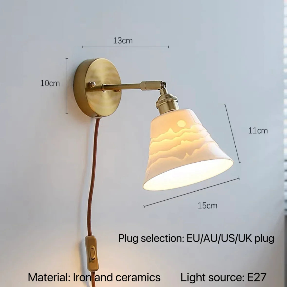 Japanes Vintage Wall Lamp Indoor Lighting Ceramic Pull Wire Switch Swivel Sconce Bedroom Bedside Led Light Home Decor Restaurant