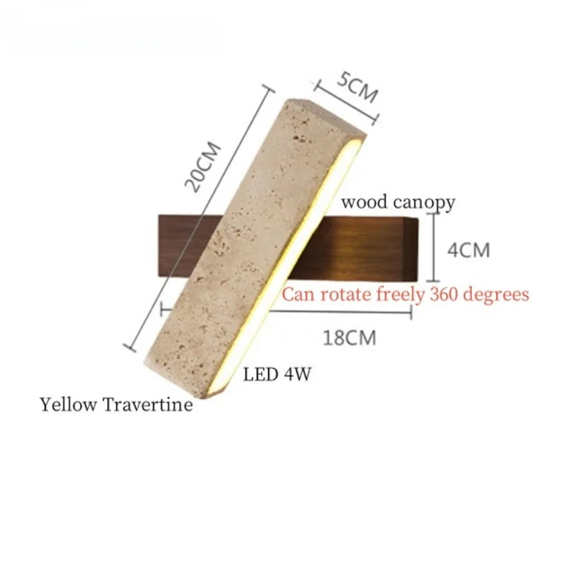IWHD Wabi Sabi LED Wall Lights Bedroom Decoration Living Room Stair Lighting Yellow Travertine Bedside Lamps Applique Murale