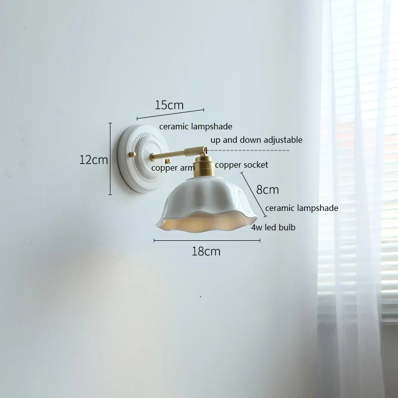 American Retro Brass Luxury Wall Lamp Bedroom Bedside Simple Ceramic Corridor Light Living Room Background Wall Atmosphere Lamps