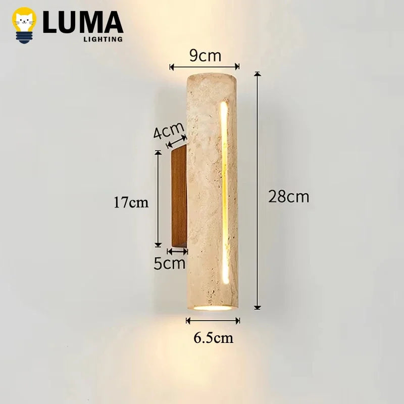 Luma Japanese Yellow Travertine Wall Light Stone Wood Wall Sconce Lamp for Living Room Bedroom Bedside Corridor Home Decor