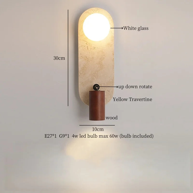 IWHD Wabi Sabi LED Wall Lights Bedroom Decoration Living Room Stair Lighting Yellow Travertine Bedside Lamps Applique Murale