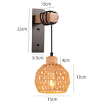 Rattan Wall Lamp Vintage Living Room Wall Light E27 Bedroom Bedside Lamp Retro Hemp Rope Woven Sconce Indoor Lighting Fixtures