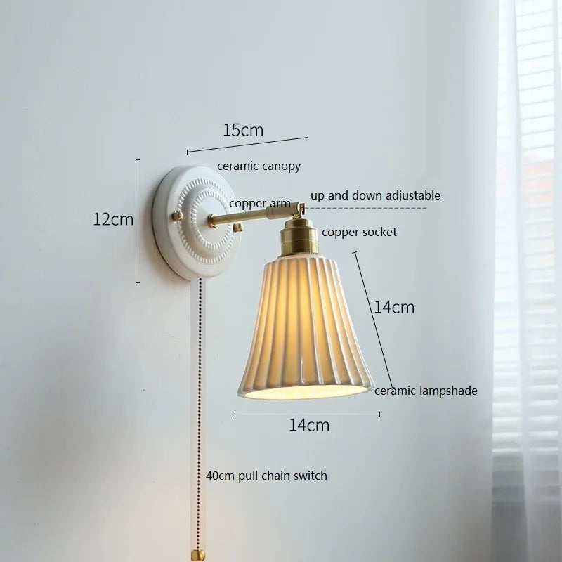 American Retro Brass Luxury Wall Lamp Bedroom Bedside Simple Ceramic Corridor Light Living Room Background Wall Atmosphere Lamps