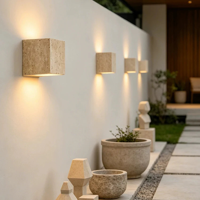 Yellow Travertine Stone Wall Lamp for Shop Restaurant Cafe Indoor Outdoor Decoration Sconce Light Background House Lights