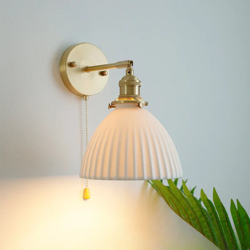 American Retro Brass Luxury Wall Lamp Bedroom Bedside Simple Ceramic Corridor Light Living Room Background Wall Atmosphere Lamps