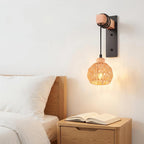 Rattan Wall Lamp Vintage Living Room Wall Light E27 Bedroom Bedside Lamp Retro Hemp Rope Woven Sconce Indoor Lighting Fixtures