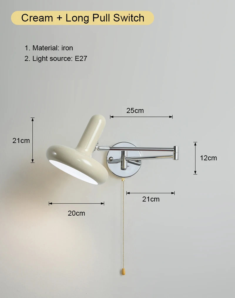 Nordic LED Wall Lamp Adjustable Mechanical Telescopic Arm Wall Light With Switch Indoor Lighting Home Decor Bedside Bedroom