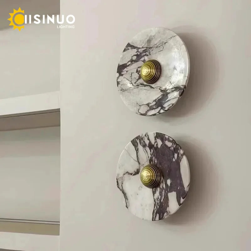 Modern Natural Marble Wall Lamp Round LED Wall Sconce Light Living Room Background Restaurant Bathroom Bedroom Lights Home Decor
