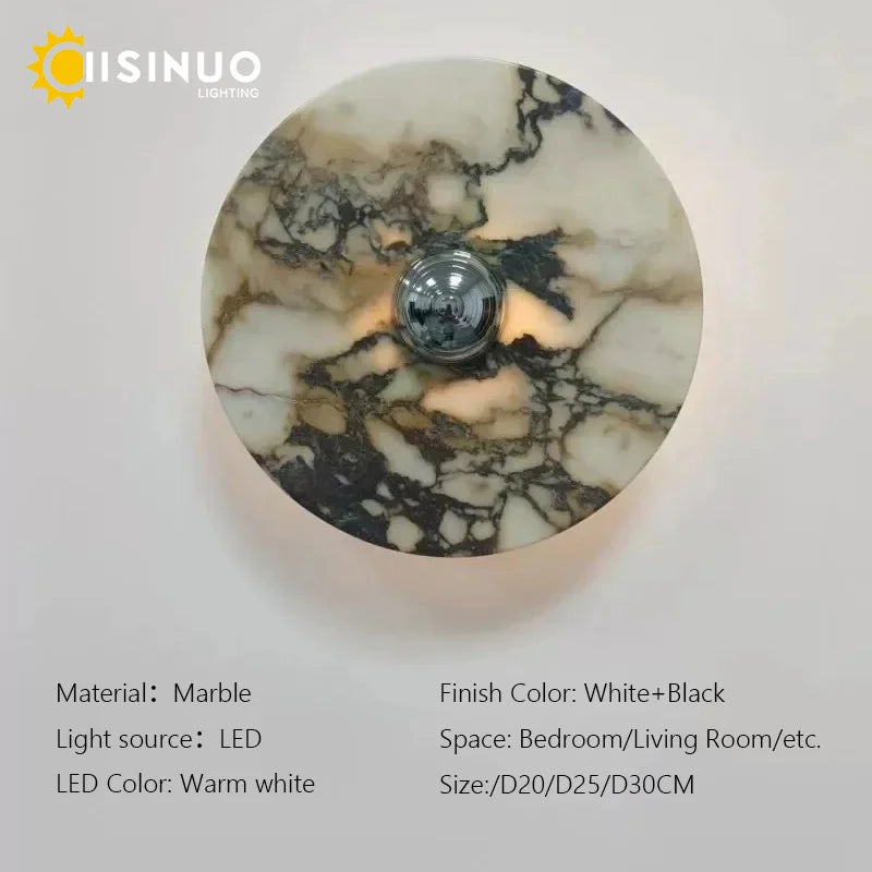 Modern Natural Marble Wall Lamp Round LED Wall Sconce Light Living Room Background Restaurant Bathroom Bedroom Lights Home Decor