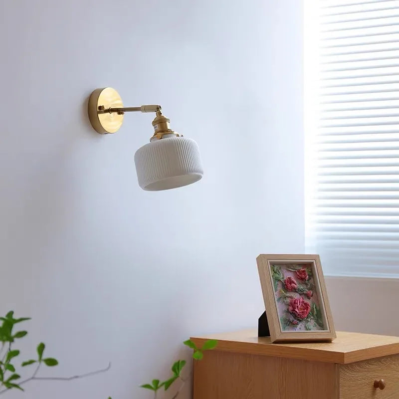 Japanes Vintage Wall Lamp Indoor Lighting Ceramic Pull Wire Switch Swivel Sconce Bedroom Bedside Led Light Home Decor Restaurant