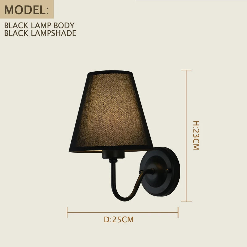 E27 Retro Wall Lamp Simple Creative Fabric Wall Lamp Living Room Bedroom Bedside Hotel Home Decor LED Lighting Fixtures