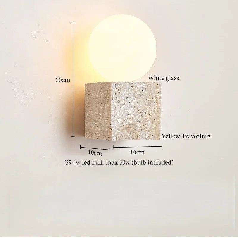 IWHD Wabi Sabi LED Wall Lights Bedroom Decoration Living Room Stair Lighting Yellow Travertine Bedside Lamps Applique Murale
