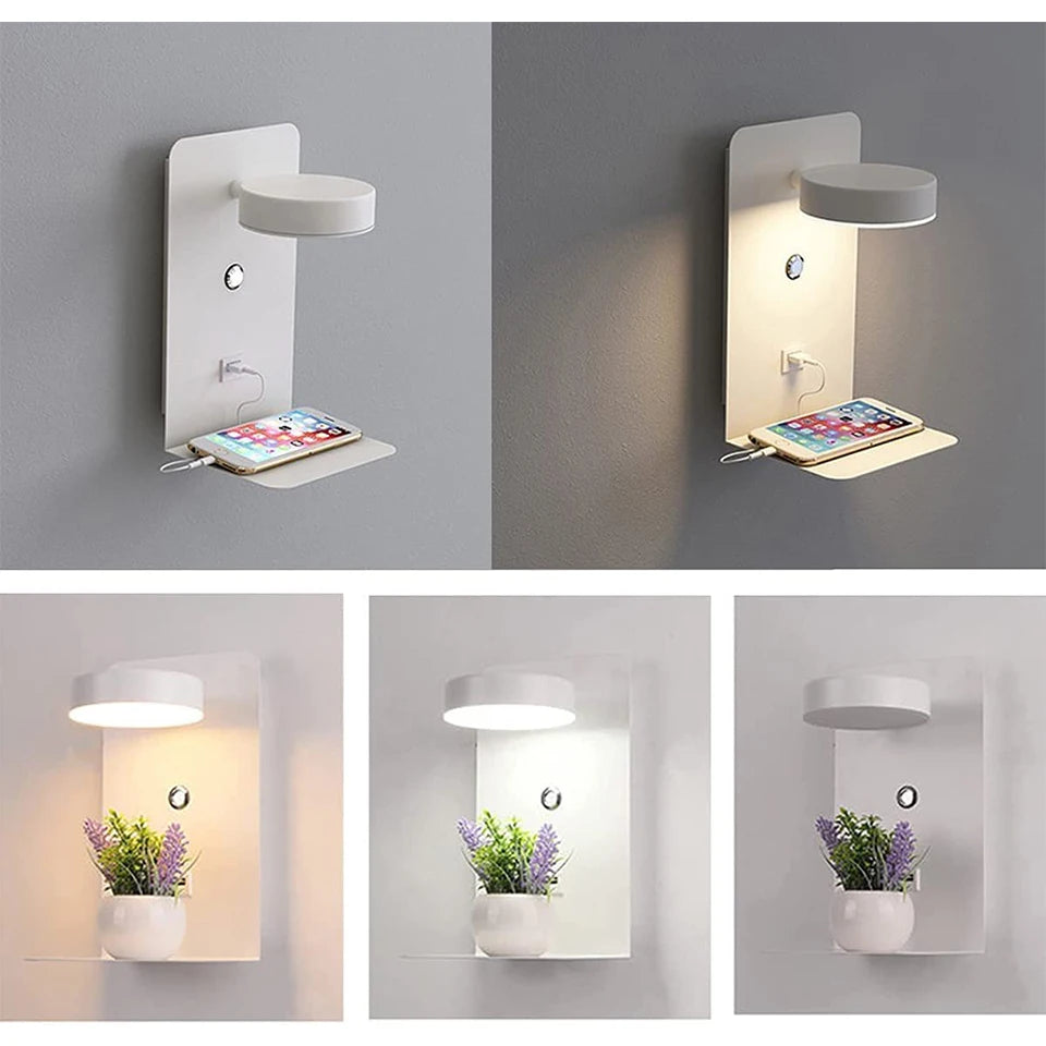 LED Wall Lamp With Switch And USB Charging Port Modern 9W Black White Aisle Bedroom Bedside Art Lighting Decoration Wall Lights