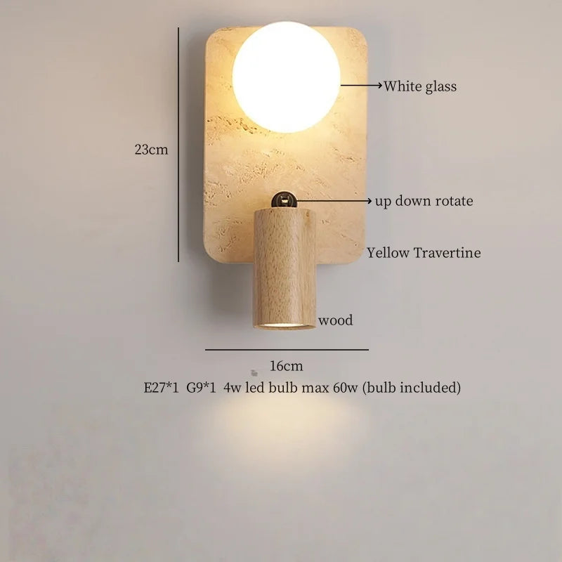 IWHD Wabi Sabi LED Wall Lights Bedroom Decoration Living Room Stair Lighting Yellow Travertine Bedside Lamps Applique Murale
