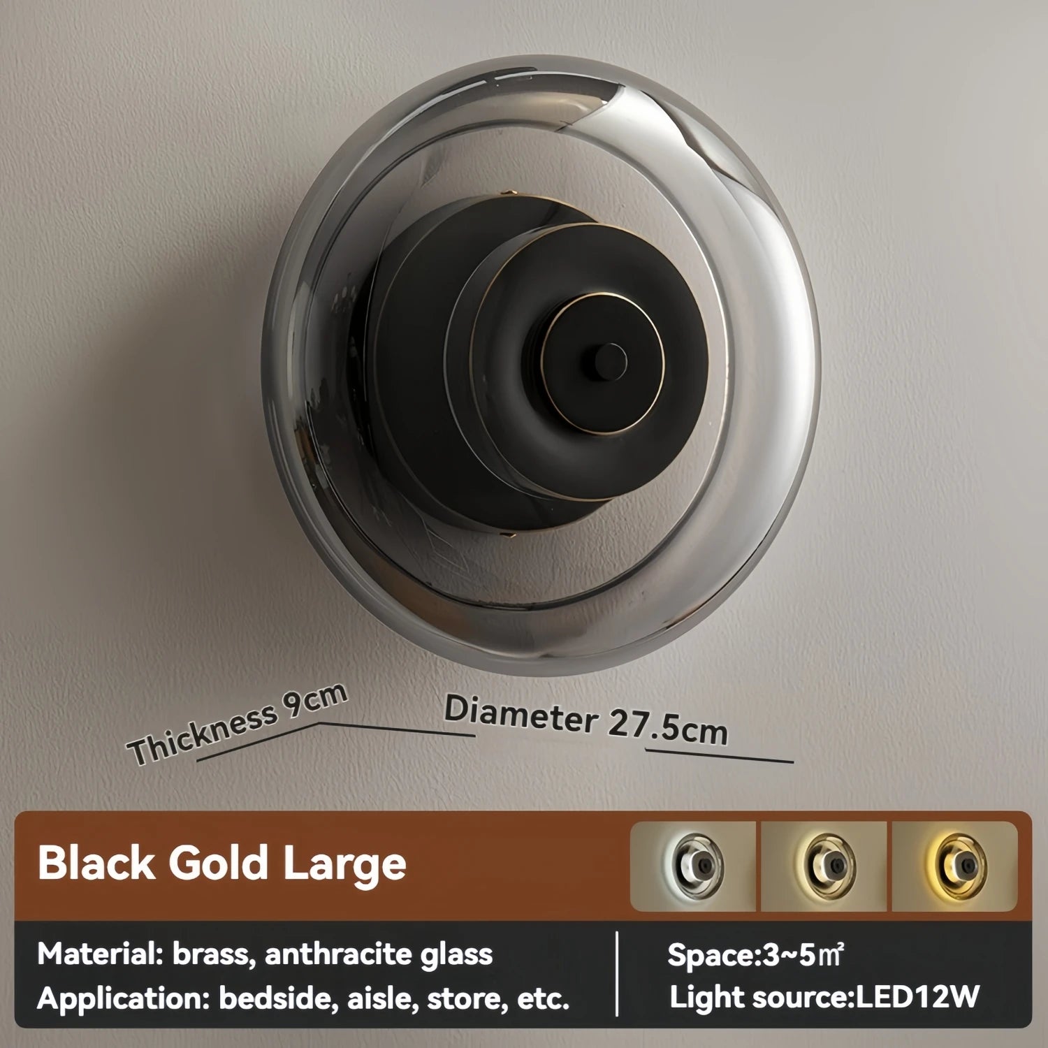 Designer Glass Wall Lamp LED Black Gold Decorative Sconce for Living Room Bedroom Corridor Bedside Background Copper Wall Light