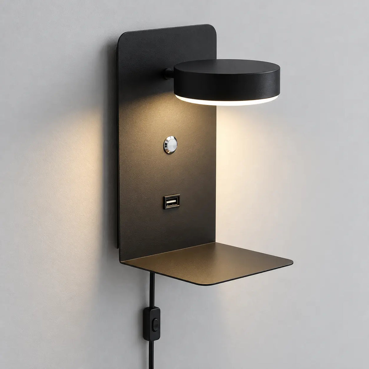 Applique murale avec port USB, packshot variante noire
