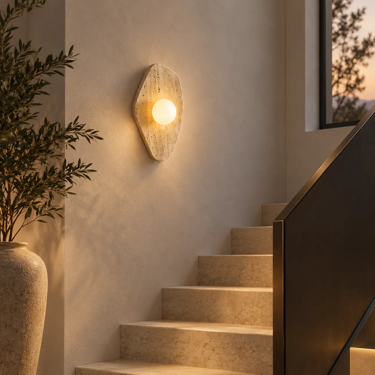 Applique murale chambre moderne en travertin dans un escalier contemporain