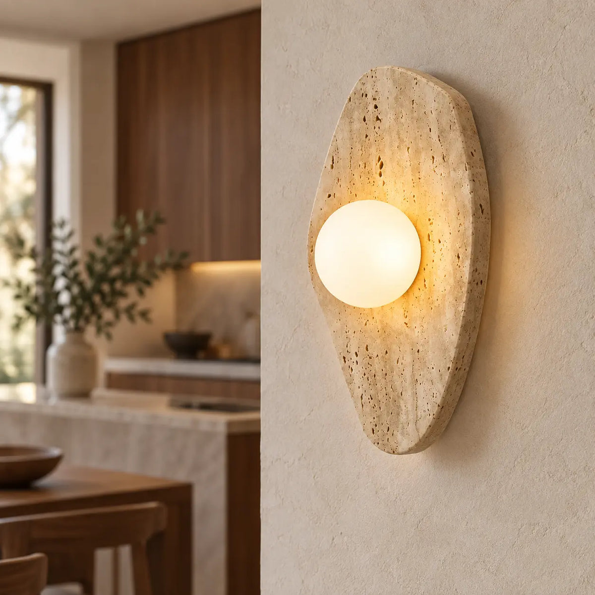 Applique murale chambre moderne en travertin vue de profil dans une cuisine