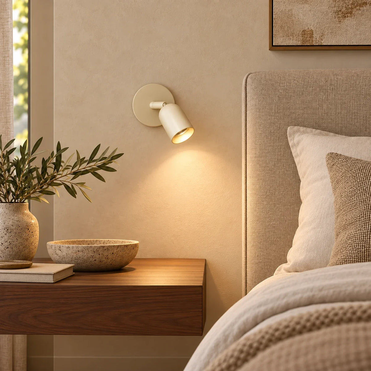 Applique murale tête de lit beige dans une chambre haut de gamme