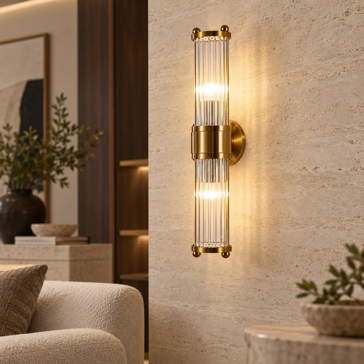 Applique murale cristal design – variante 2 sources dans un salon contemporain