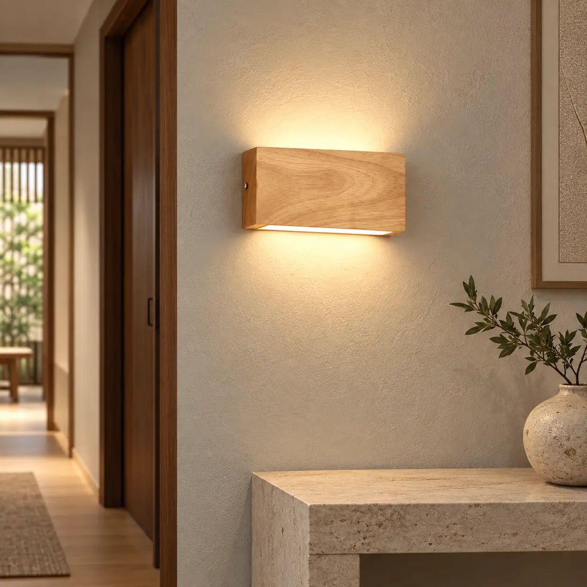 Applique murale en bois dans un couloir premium