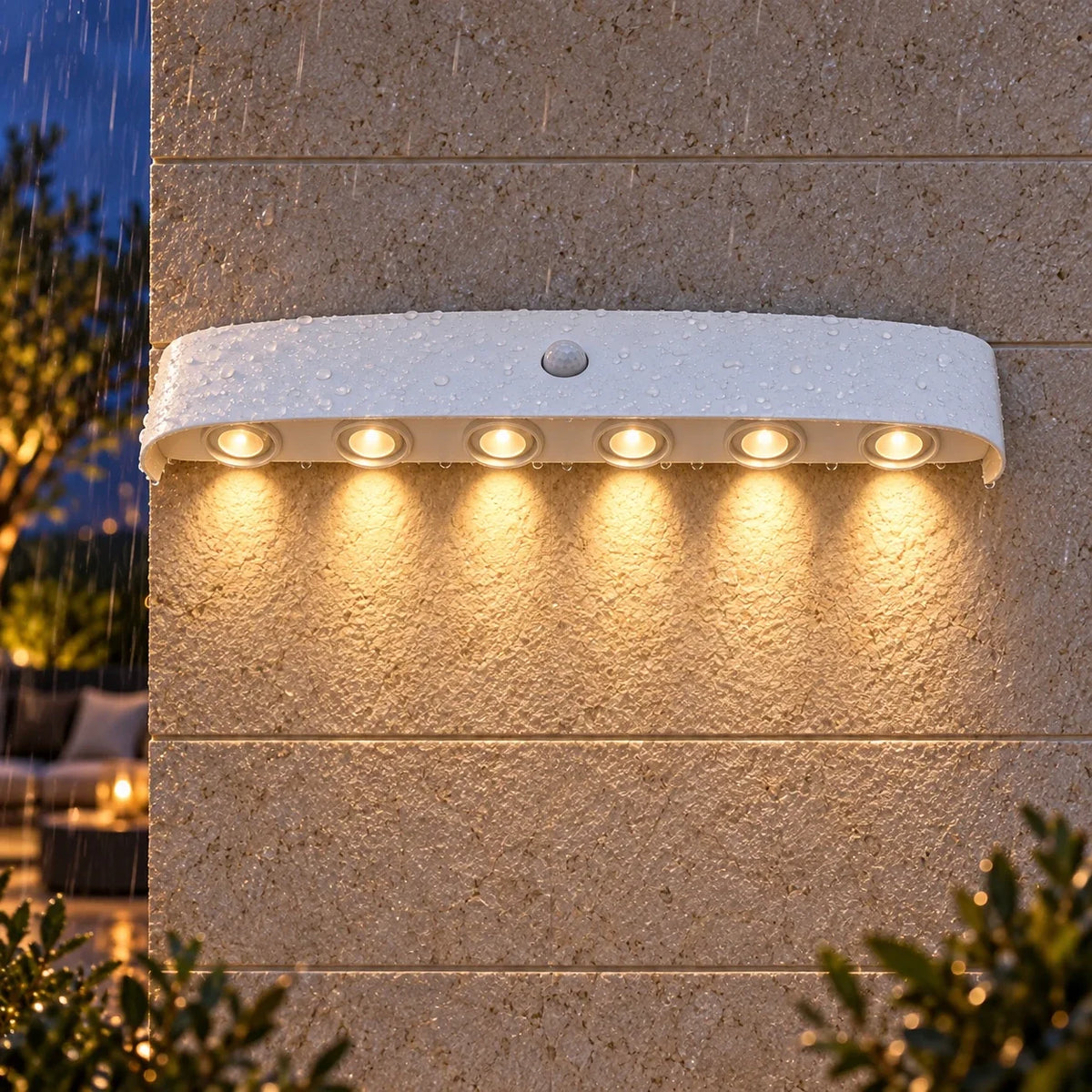 Applique blanche étanche sous une pluie légère