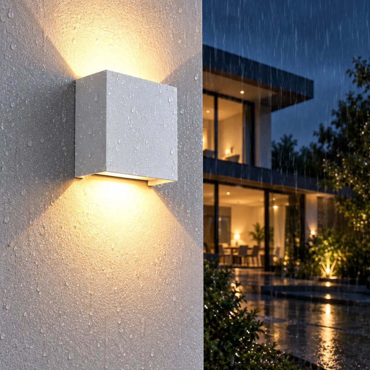 Applique IP65 blanche sous la pluie