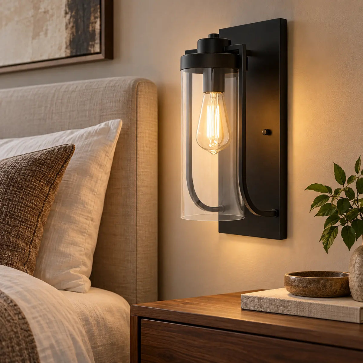 Applique noire en verre dans une chambre premium