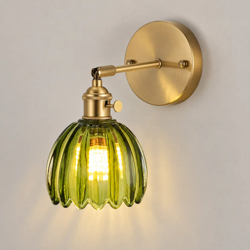 Applique murale fleur en verre vert et laiton – vue produit