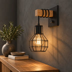 Applique cage noire et bois – vue latérale