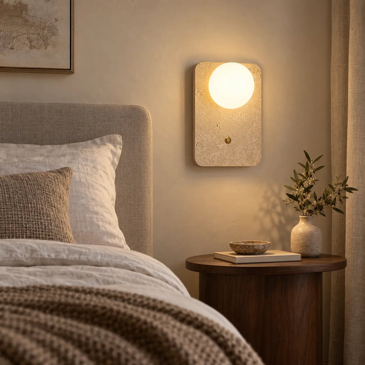 Applique en travertin et verre dans une chambre premium
