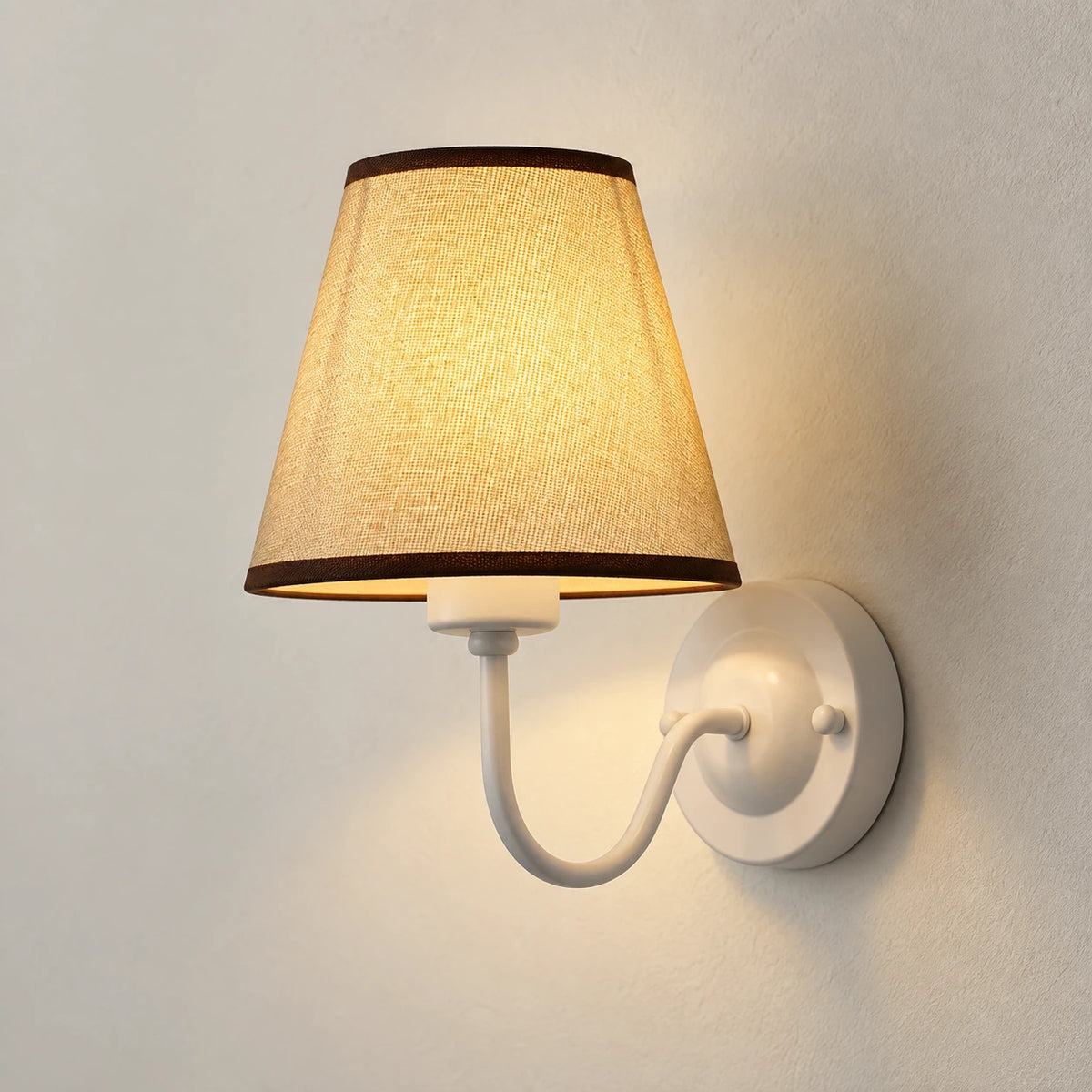 Applique murale style vintage, finition blanc et lin