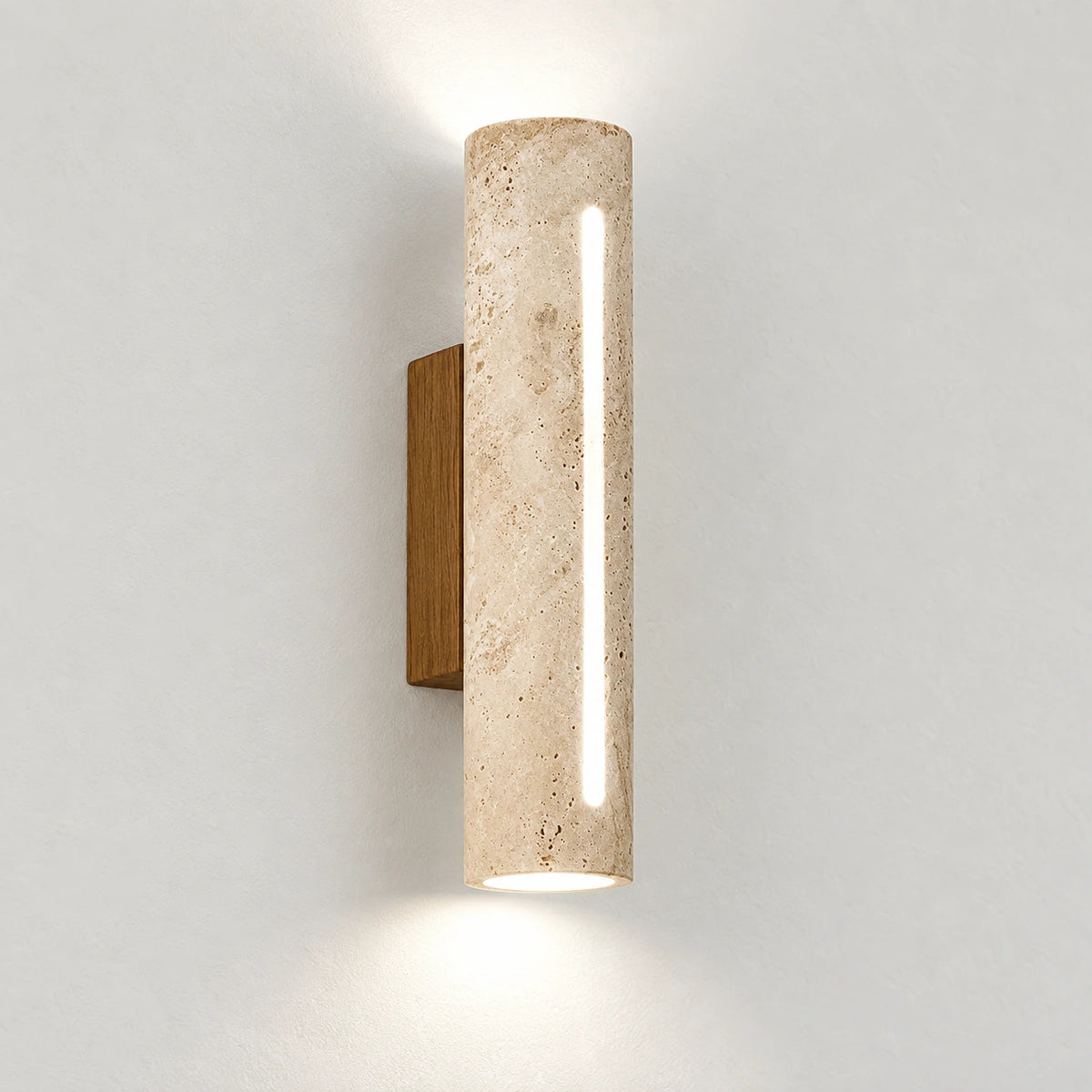 Applique murale travertin et bois, lumière froide, vue produit