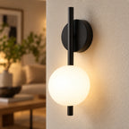 Détail de l'applique rechargeable noire en verre et métal