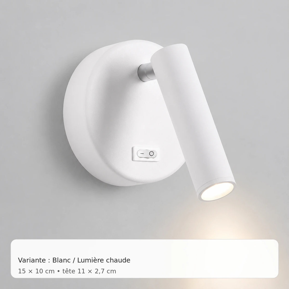 NOUVELLE IMAGE 2026-09-03 — Applique murale blanche avec interrupteur — studio lumiere chaude