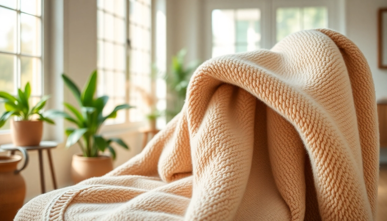Fleece dekens in een sfeervolle setting met warme aarde tinten en natuurlijke verlichting.