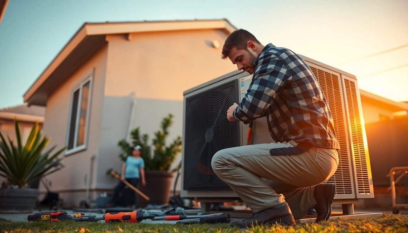AC repair mesa az technician fixing an air conditioning unit in a residential area.